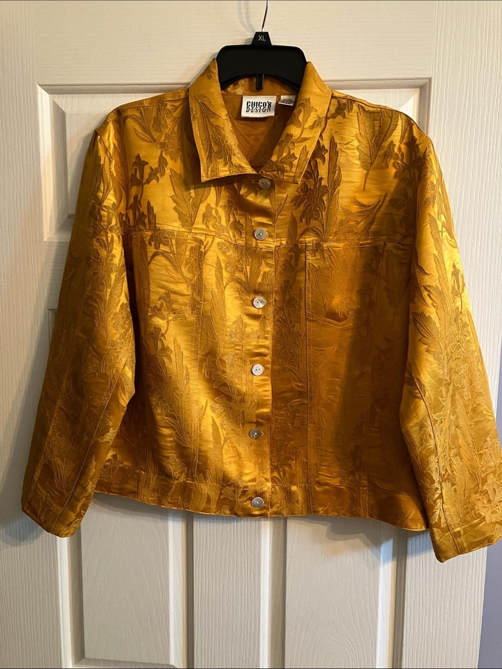 Chico's Golden Yellow Jacquard Button-Front Jacket